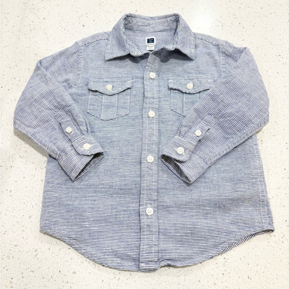 Janie and Jack Navy Striped Button Down